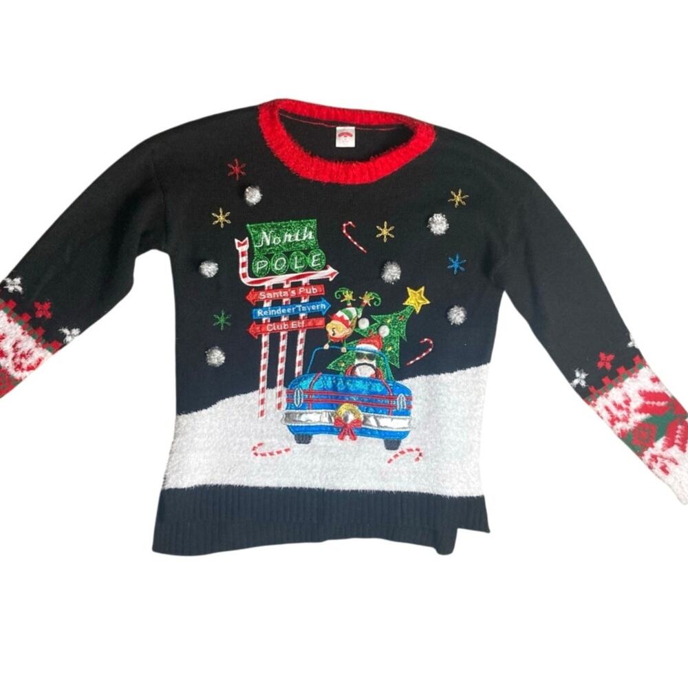 Holiday Time Women's M 8-10 Holiday Christmas Sweater Santa Elf Ugly